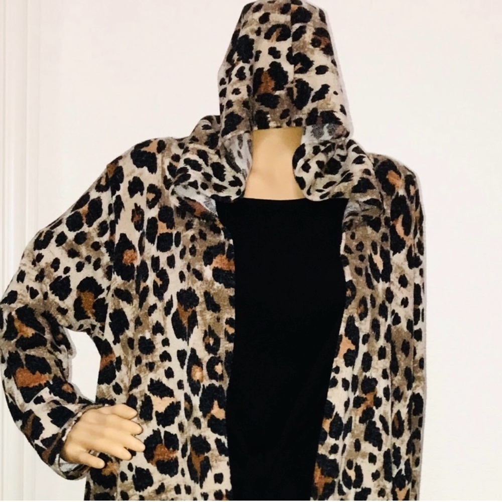 Jodifl Leopard Print Hooded Oversized Open Asymmetrical Cardigan Sz L